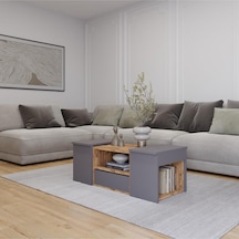 Lila Orta Sehpa 3'lü Takım Zigonlu 100 Cm, Atlantik Çam - Sis Gri