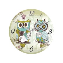 Dalda Baykuşlar Çap 30cm Sessiz Akar Bombeli Gerçek Cam Duvar Saati Siyah