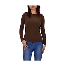 Kadın Düz Renk Vücuda Oturan Uzun Kollu Sweatshirt Bgl-st04209 Kahve