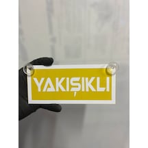 Sarı Renk Üzeri Beyaz Renk Yakışıklı Yazılı Vantuzlu Cam Süsü