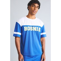 Defacto Boxy Fit Bisiklet Yaka Kısa Kollu Baskılı Tişört I7744ax26aube333 Mavi-be333