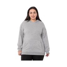 Büyük Beden Sırtında Yazı Detaylı Kapüşonlu Kanguru Cepli Üç İplik Gri Melanj Sweatshirt-gri Melanj Gri Melanj
