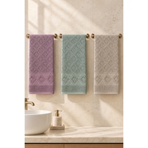 Elmas Motifli El Yüz Havlusu 50x90 Cm 3 Lü Set %100 Pamuk - Sage Amethyst Çok Renkli