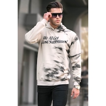 Madmext Bej Nakışlı Kapüşonlu Sweatshirt 5897 Bej