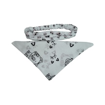 Kedi Desenli Kare Ve Lastikli Paraşüt Bandana Seti 2 Li Beyaz
