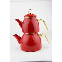 Emaye Çaydanlık Takımı Kırmızı Kilitli Kapak 2,3 Lt