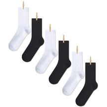 Düz Desensiz Dört Mevsim Unisex Siyah Beyaz 6'lı Kısa Tenis Çorap Seti - Ten89