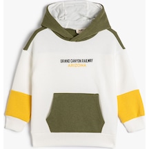 Koton Kapşonlu Sweatshirt Kanguru Cepli Yazı Baskılı Uzun Kollu Renk Bloklu Şardonlu Ekru 4wkb10246tk 4WKB10246TK010 Ekru