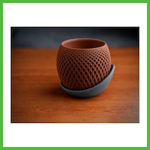 Vaveni 3d Baskı Küre Saksı - Kafes Dokulu İki Parçalı Dekoratif Saksı - Kahverengi-gri Arz 89353245