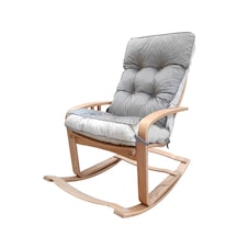 Şehzade Ahşap Gri/Krem Renkli Sallanan Sandalye - Çift Renk Dinlenme Koltuğu