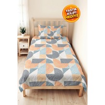 Turuncu Geometrik Modern Genç Odası Tek Kişilik Pike Takımı-mavi Gri 160x220cm Kapitone Yatak Örtüsü Mat Sazlık Kırıntısı