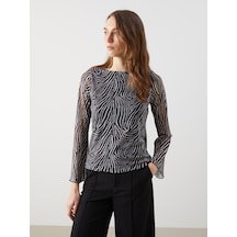 Lcwaıkıkı Classic Kahverengi Kayık Yaka Zebra Desenli Kadın Bluz