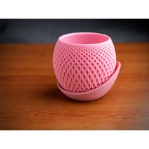 3d Baskı Küre Saksı - Kafes Dokulu İki Parçalı Dekoratif Saksı - Pembe-pembe
