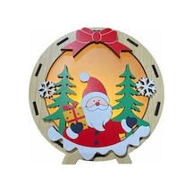Işıklı Ahşap Oval Yılbaşı Dekoru - Noel Baba Figürlü Led Masa Ve Raf Süsü