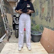 Kadın Beyaz Palazzo Kot Pantolon Jeans Beyaz