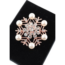 Mevsimin İncisi Kar Tanesi Kadın Broş Kristal Taşlı Rose Gold İncili Kar Taneli Yaka İğnesi Çok renkli