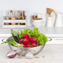 Paslanmaz Çelik 26cm Çift Kulplu Sepet Süzgeç, Salata, Meyve, Makarna Süzgeci - Paslanmaz Çelik Gümüş