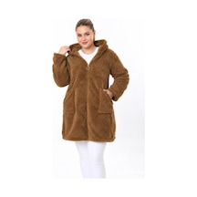 Vuslat Kadın Taba Renk Uzun Fermuarlı Polar Hırka Taba Taba