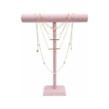 Süet Kaplama Pembe Renk Uzun 50/40 Cm Kolye - Tesbih Sergileme Standi