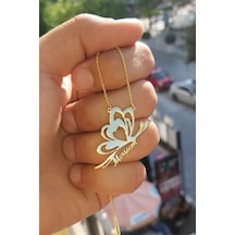 925 Ayar Gümüş 24 Ayar Altın Kaplama İsimli Kelebek Kolye Gold