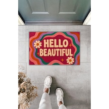 Rugmood Hello Beautıful Renkli Retro Tasarım Dekoratif Kapı Önü Paspası 70x45 Cm Çok Renkli