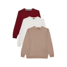 Tudors Erkek 3'lü Taş-beyaz-bordo Relax Fit Rahat Kesim %100 Pamuk 2 İplik Bisiklet Yaka Sweatshirt-42052 Çok Renkli