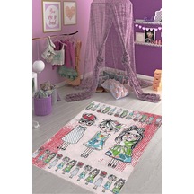 Pembe Kaymaz Tabanlı Yıkanan Prensesli Çocuk Halısı Kd112 Pembe Kaymaz Tabanlı Yıkanan Prensesli Çocuk Halısı Kd112