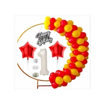 Taraftar Sarı, Kırmızı 60 Adet Balon 2 Adet Yıldız, 1 Yaş Krem Folyo Balon Seti