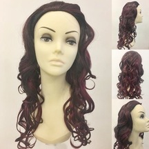 Uzun Dalgalı Taraklı Model Kahkülsüz Yarım Peruk Koyu Kızıl