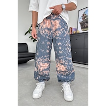Gri Batik Desen Gri Turuncu Detay Stoper Ayarlanabilir Paça Baggy Pantolon Gri