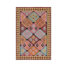 Mihrimah 503 Pembe Turuncu Etnik Halı Vintage Halı Yıkanabilir İnce Dokuma Salon Oturma Odası Halısı