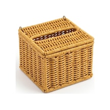 Kapaklı Hasır Peçetelik Kutu 13x13x9 Cm Doğal Rattan Peçete Saklama Kutusu Çok Renkli