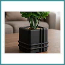 Trendexa 3d Baskı Square Planter - Izgara Desenli Küp Saksı-siyah Mac Standart