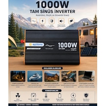 Epilons 1000w Tam Sinüs İnverter, 12v Dc - 230v Ac, 2000w Peak Güç, Usb Çıkışlı, Sessiz Fanlı, Karavan Tekne S Diğer