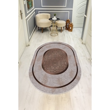 Modern Desenli Oval Dijital Baskı Kaymaz Taban Halı H0360 Renkli