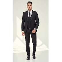 Erkek Slim Fit Takım Elbise Yelekli Modern Kesim Likralı Esnek Kumaş Kırışmaz Şık Düğün Davet Takımı Siyah Erkek Slim Fit Takım Elbise Yelekli Modern Kesim Likralı Esnek Kumaş Kırışmaz Şık Düğün Davet Takımı Siyah