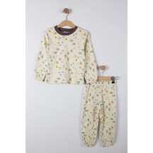 Trendimizbir Click Click Baskılı Pijama Takımı-3267-bej-kahverengi