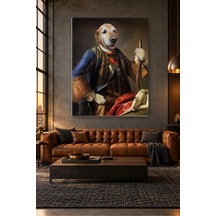 Fida Barok Kıyafetli Bastonlu Golden Retriever Canvas Tablo Çok Renkli