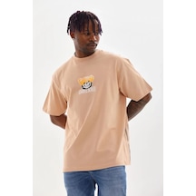 Erkek Baskılı T-shirt Kısa Kol Bisiklet Yaka Rahat Kalıp Tişört - Bej Bej