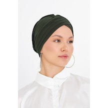 Hürrem Bone Haki Pratik Hazır Geçmeli Tesettür Bone Sandy Kumaş Üç Çapraz 180 Haki