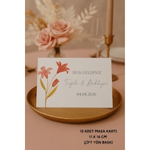 Zambak Nişan Masa Kartı Çift Yön Baskı - 11x16cm - İsme Özel - Nişan Kartı - Nikah Kartı