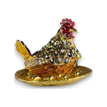 Dekoratif Tavuk Biblo Yumurtalı Metal Kuluçka Tavuk Figürü Ev & Masa Üstü Aksesuar 9x8 CM