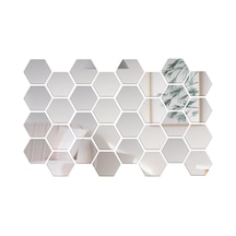 Youmex 32 Adet Akrilik Hexagon Ayna Duvar Sticker - Dıy Ev Dekorasyonu - Çocuk Odası/yatak Odası/banyo Uygun - Gümüş Renk - 8x7x4cm Gümüş