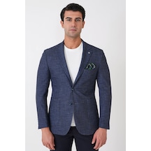 Slim Fit Çift Yırtmaçlı Torba Cep Esenk Yünlü Lacivert Ceket C 752