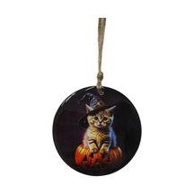 Sihirbaz Kedi Temalı Cam Kapı Süsü - Hediyelik Halloween Dekorasyonu - 12 Cm