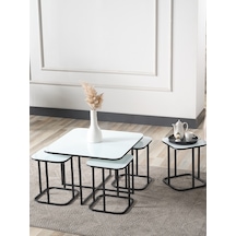 Pelikan 4+1 Beyaz Temperli Cam Siyah Metal Ayak Takım Sehpa Sedaş Living Units Sehpa Pelikan 4+1 Beyaz Temperli Cam Siyah Metal Ayak Takım Sehpa Sedaş Living Units Sehpa