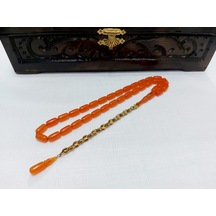 Sinan Songül Usta İmzalı Turuncu Renk Sıkma Kehsibar Tesbih...