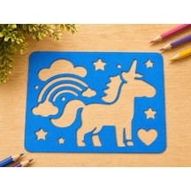 3d Baskı Unicorn Ve Gökkuşağı Çizim Şablonu - Desen Kalıbı - Mavi
