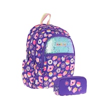 Kaukko Kids Kız Çocuk Okul Çantası Ve Üç Bölmeli Kalemlik Seti Mor - Pullu Şekerleme - L5216+l8216 Mor