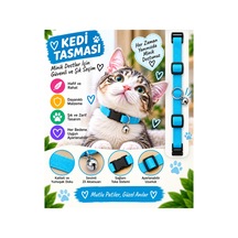 Kedi Tasması Turkuaz Mavi Düz Renk Zilli Ayarlanabilir Klipsli Kumaş Kedi Boyun Tasması